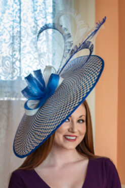 Hedy - Blue and ivory hatinator saucer hat for ladies