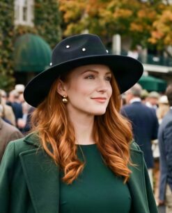 Black crystal ball wool fedora hat