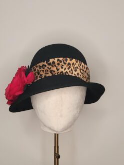 Mrs. Levinson Black cloche with leopard print, inspired by Downton Abbey