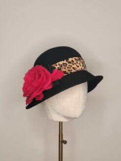 Mrs. Levinson Black cloche with leopard print, inspired by Downton Abbey