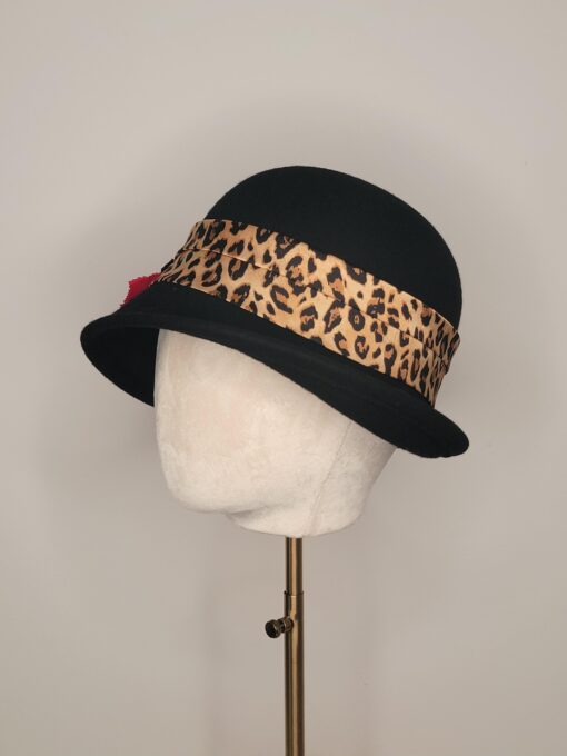 Mrs. Levinson Black cloche with leopard print, inspired by Downton Abbey