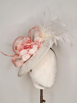 Clara Pink and White Feather Saucer Hat