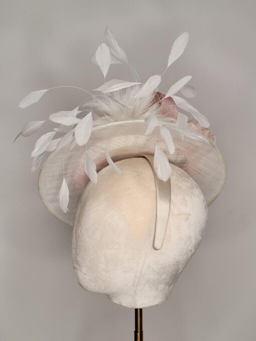 Clara Pink and White Feather Saucer Hat