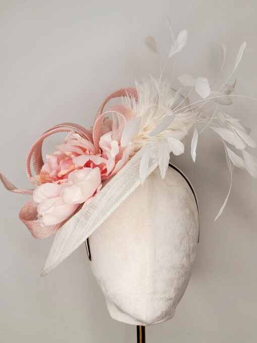 Clara Pink and White Feather Saucer Hat