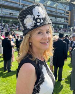 Victoria's Black and White Top Hat with Diamond Veiling