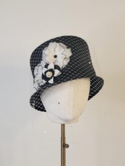 Victoria's Black and White Top Hat with Diamond Veiling