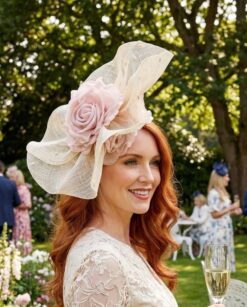 Persephone Ivory and Pink Fascinator