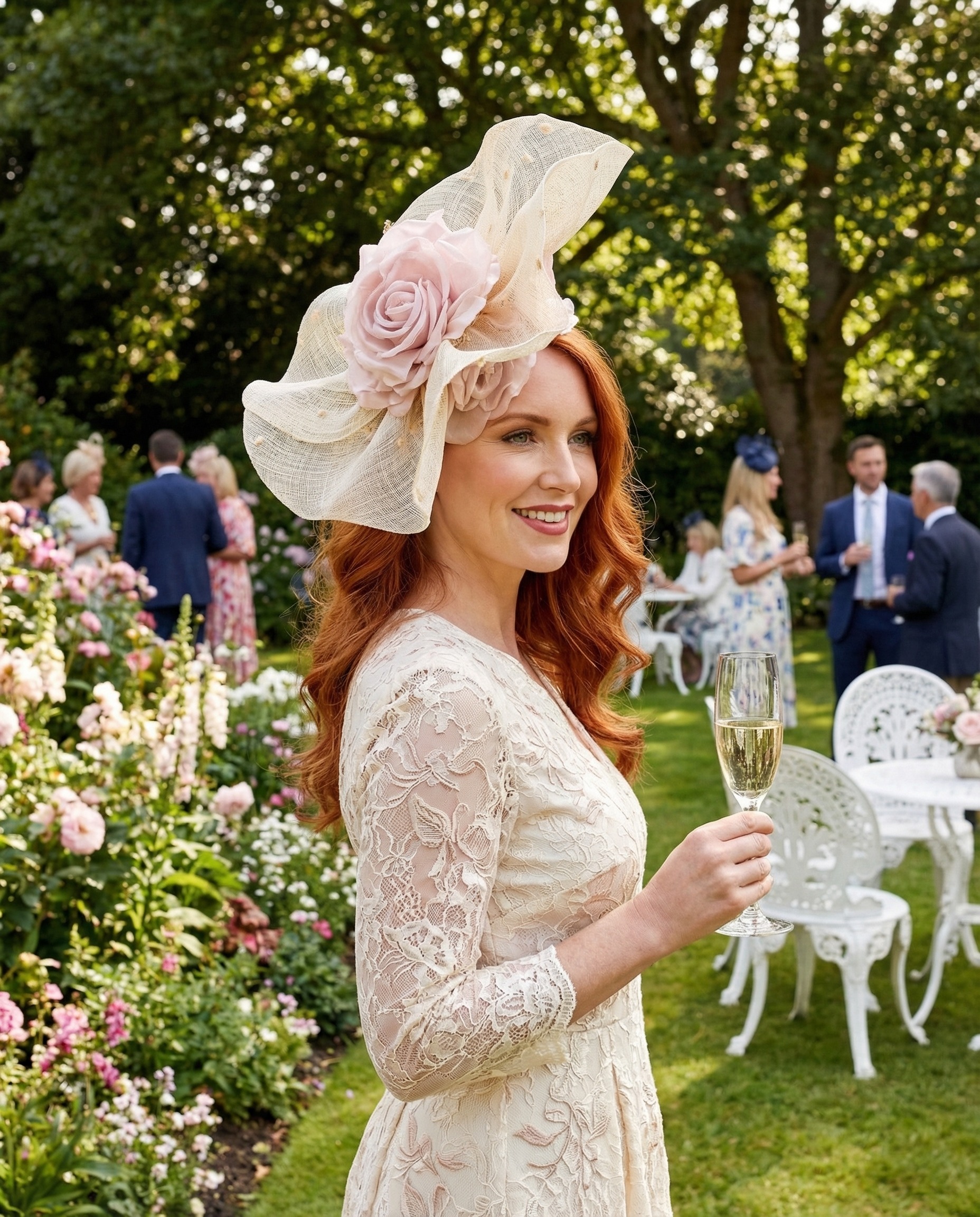Persephone Ivory and Pink Fascinator