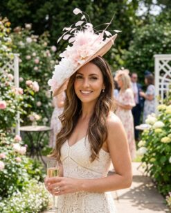 Georgina Pink Floral Boater Garden Party Hat