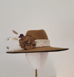 Rachel Camel Lace Feather Fedora