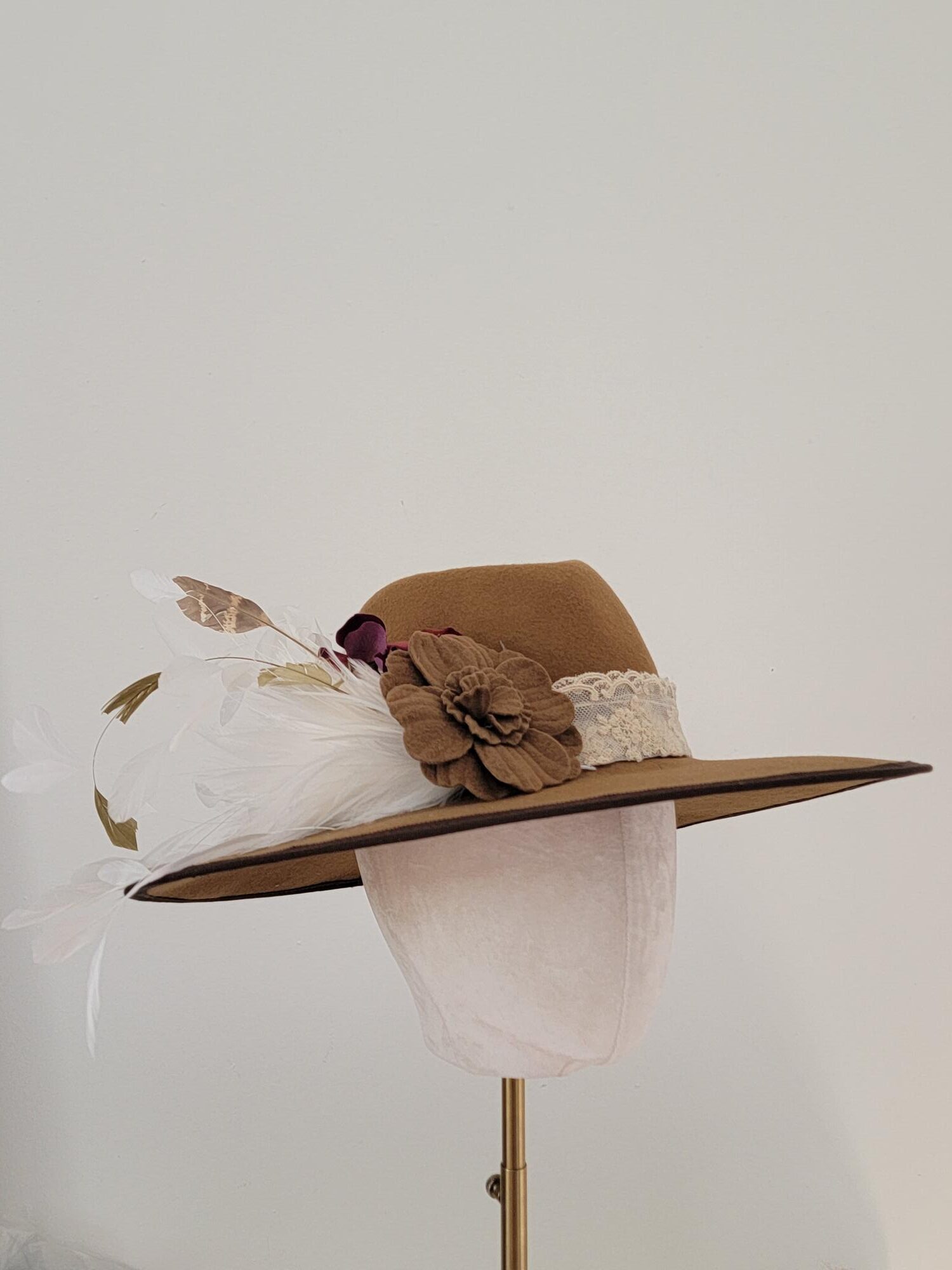 Rachel Camel Lace Feather Fedora