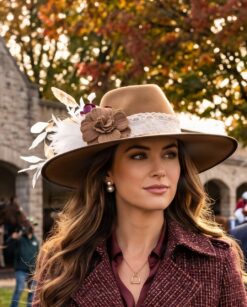 Rachel Camel Lace Feather Fedora