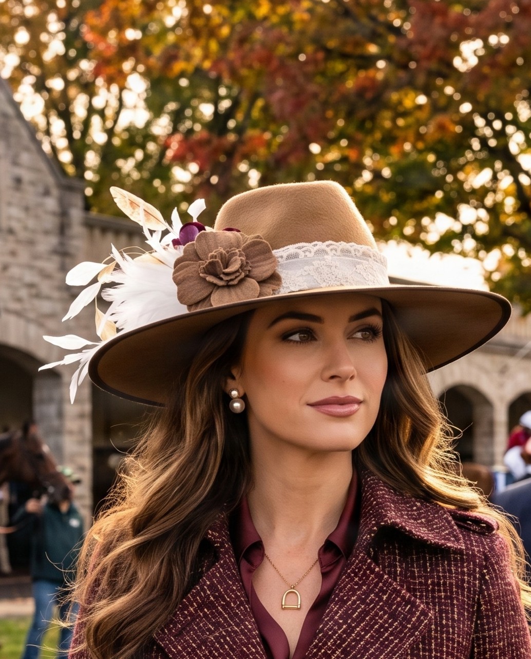Rachel Camel Lace Feather Fedora