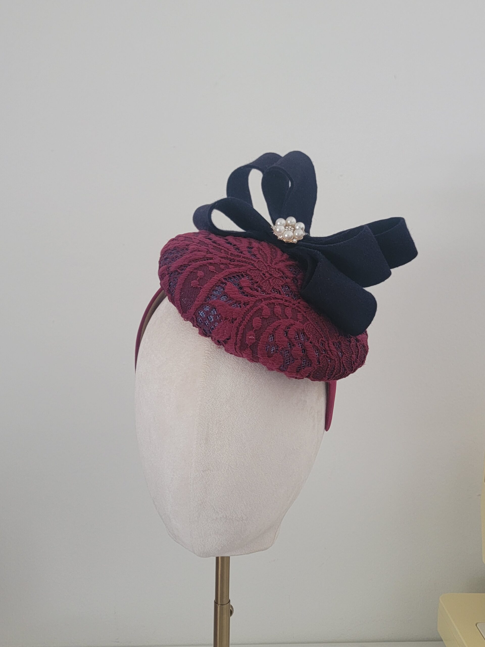 Pippa Merlot Lace Fascinator