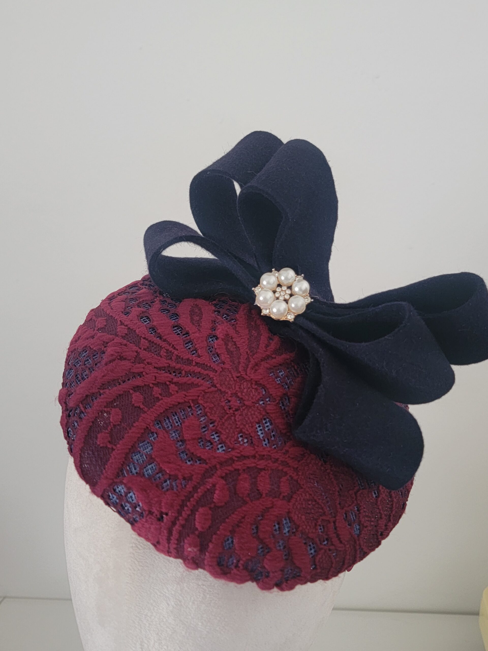 Pippa Merlot Lace Fascinator